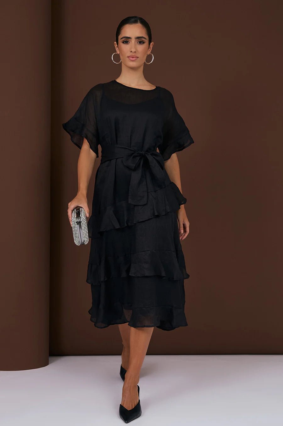 Alana Ramie Midi Dress (Black) - Something For Me