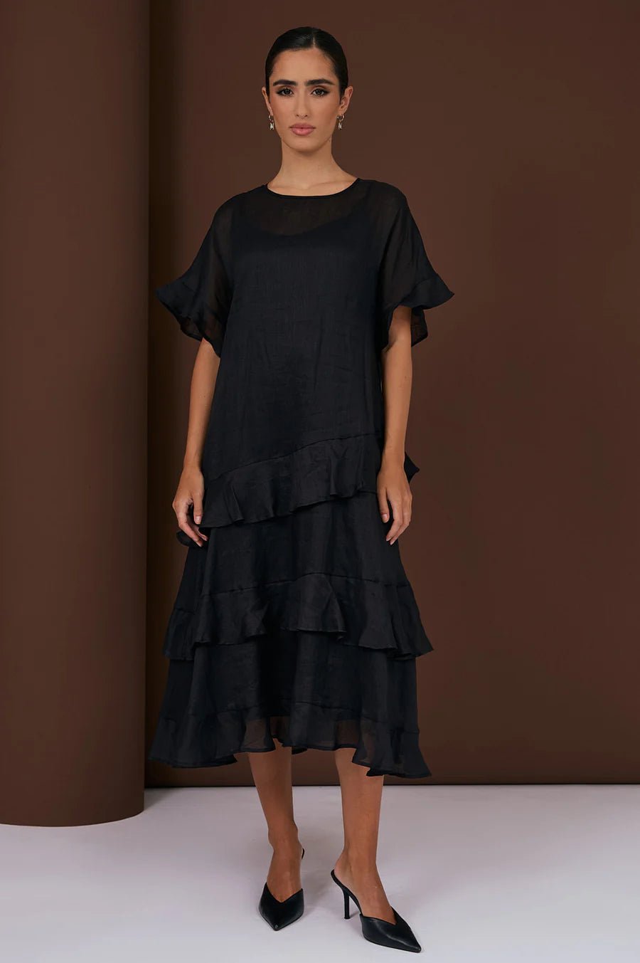 Alana Ramie Midi Dress (Black) - Something For Me
