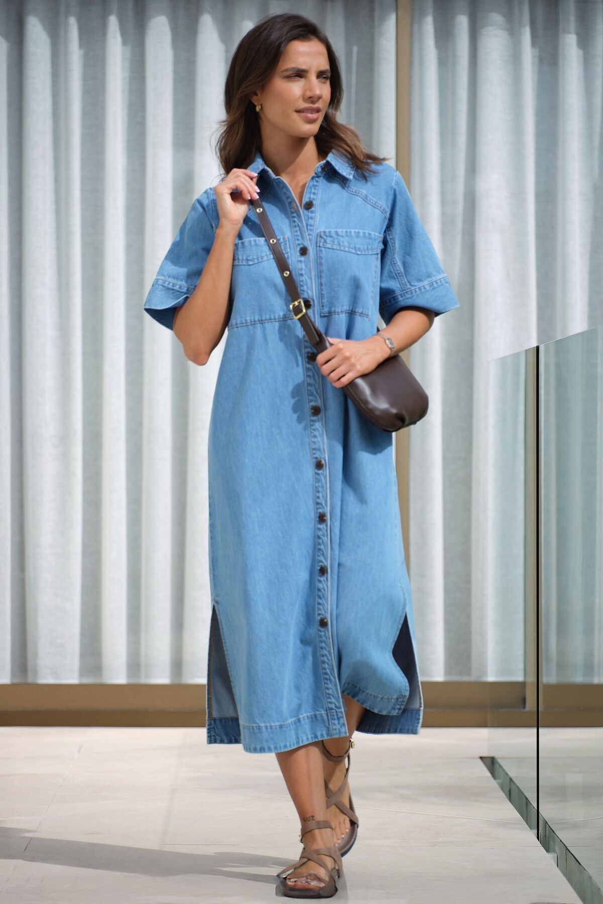 Ava Short Sleeve Midi Dress (Vintage Blue) - Something For Me