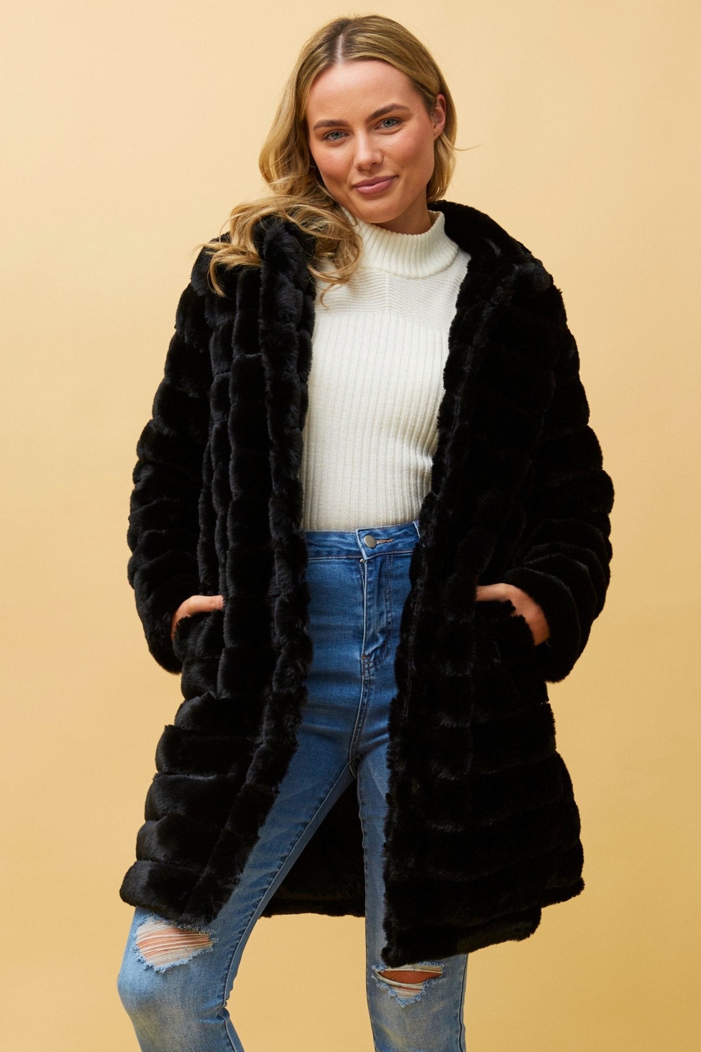 Axelle Faux Fur Coat (Black) - Something For Me