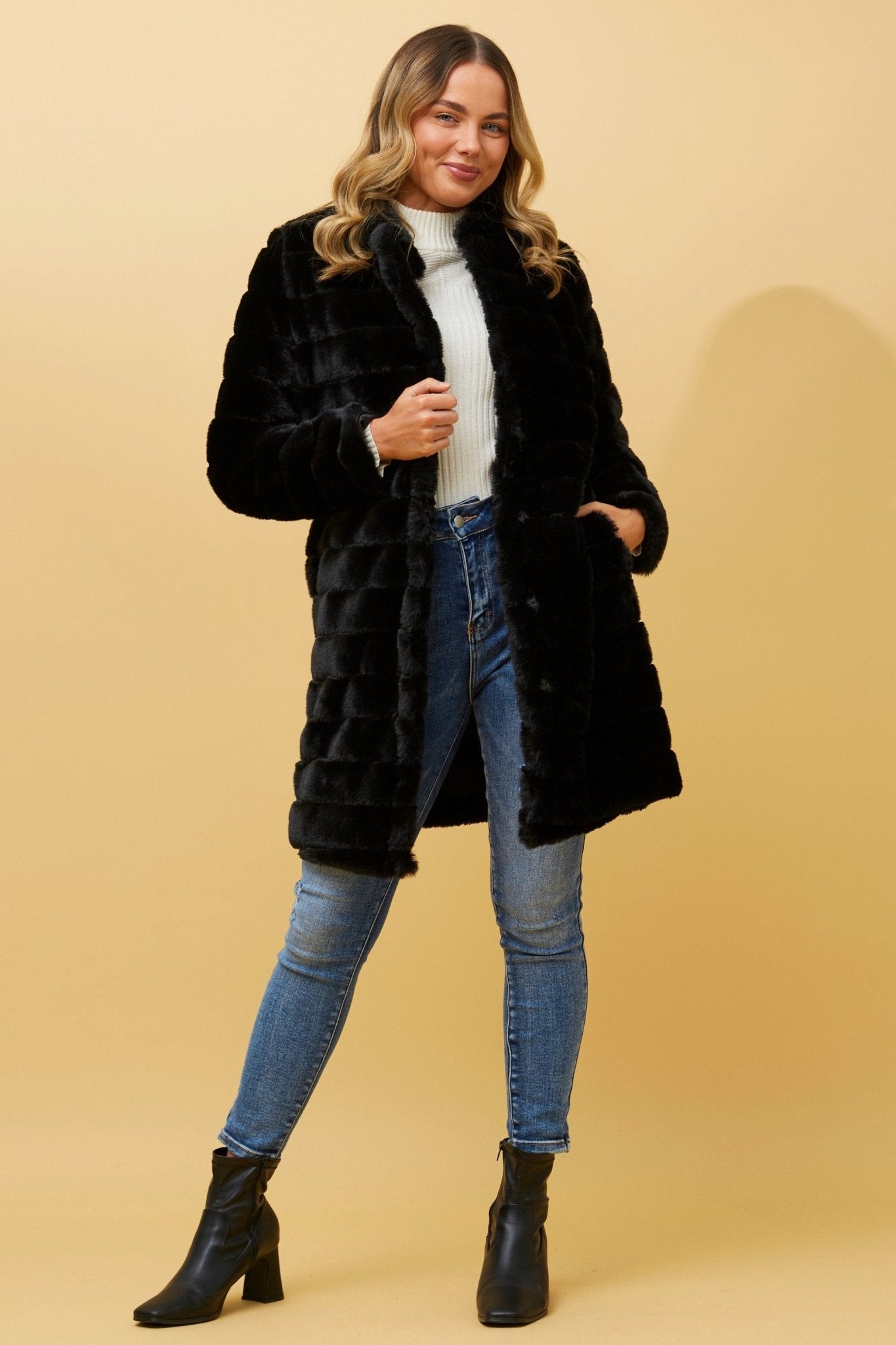 Axelle Faux Fur Coat (Black) - Something For Me