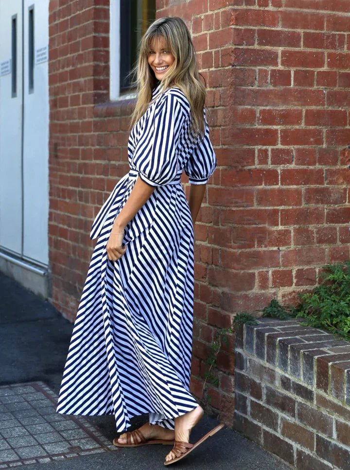 something navy striped maxi dress Bianca Dress (Navy Stripes)