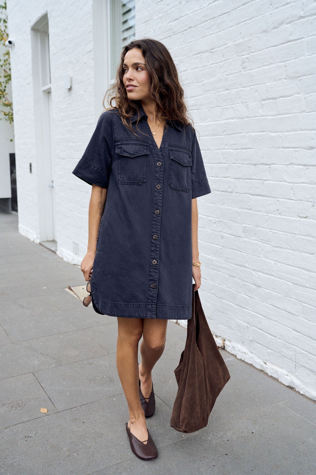Bonnie Relaxed Shirt Dress (Washed Black) - Something For Me