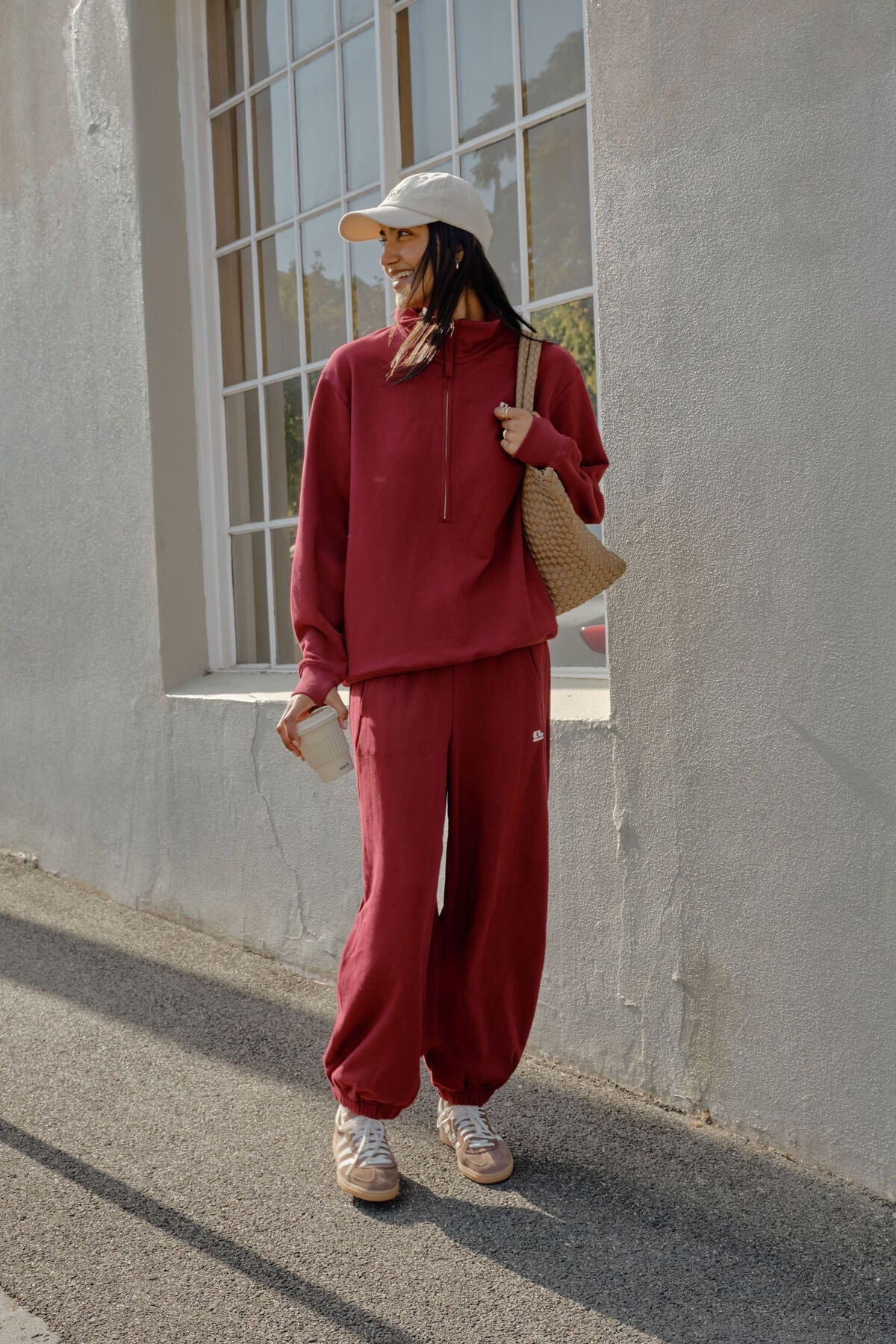 Bowie Barrel Leg Trackpant (Burgundy Contrast Bind) - Something For Me