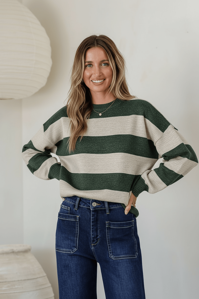Brady Bunch Stripe Knit (Khaki/Latte) - Something For Me