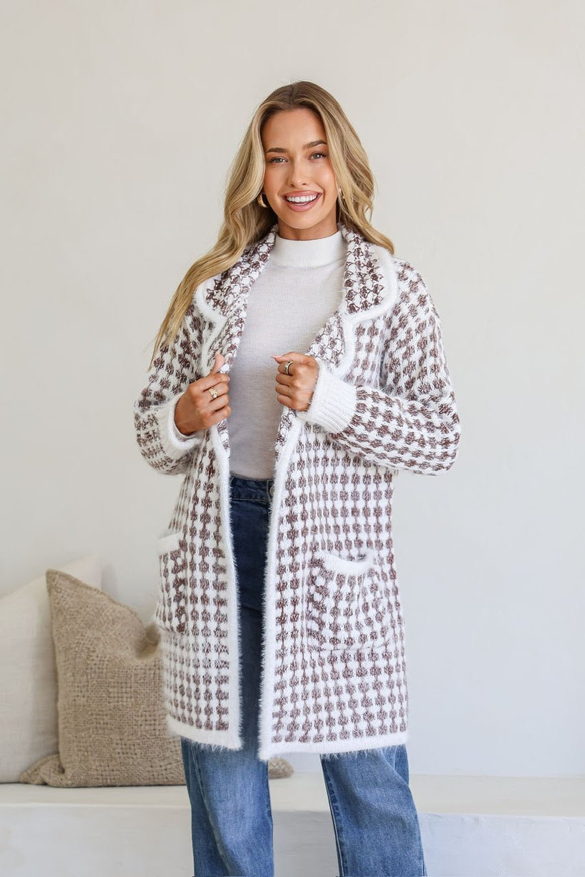 Caitlin Cardigan (White/Chocolate) - Something For Me
