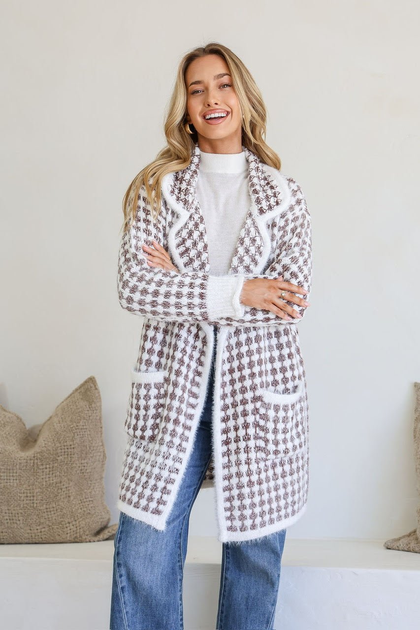Caitlin Cardigan (White/Chocolate) - Something For Me