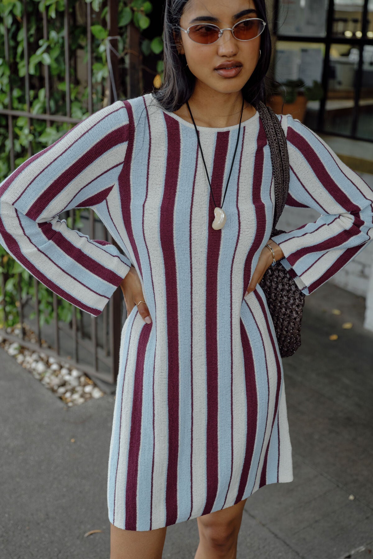 Chloe Stripe Knit Mini Dress (Blue White Stripe) - Something For Me