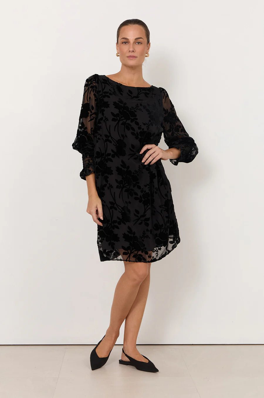Clover Burnout Short Dress (Black) - Something For Me
