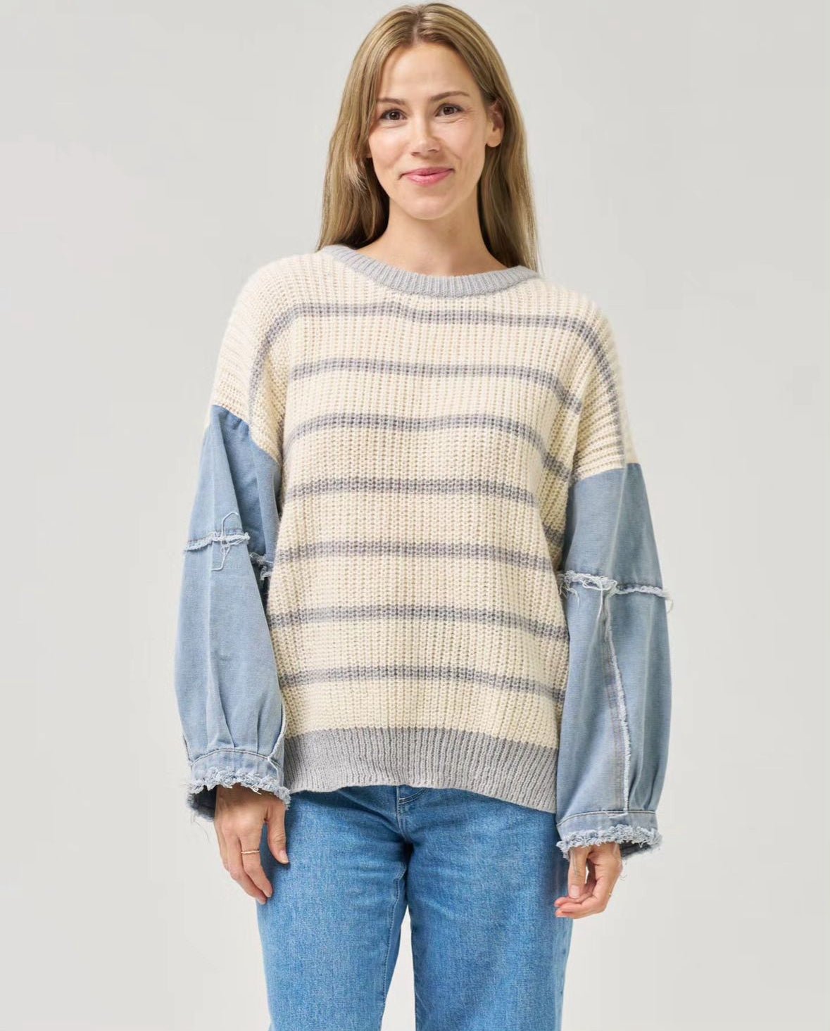 Denim Sleeved Knit (Grey Stripe) - Something For Me