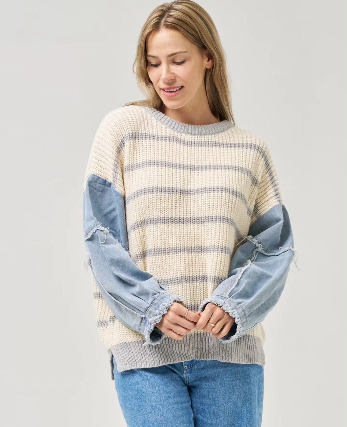 Denim Sleeved Knit (Grey Stripe) - Something For Me