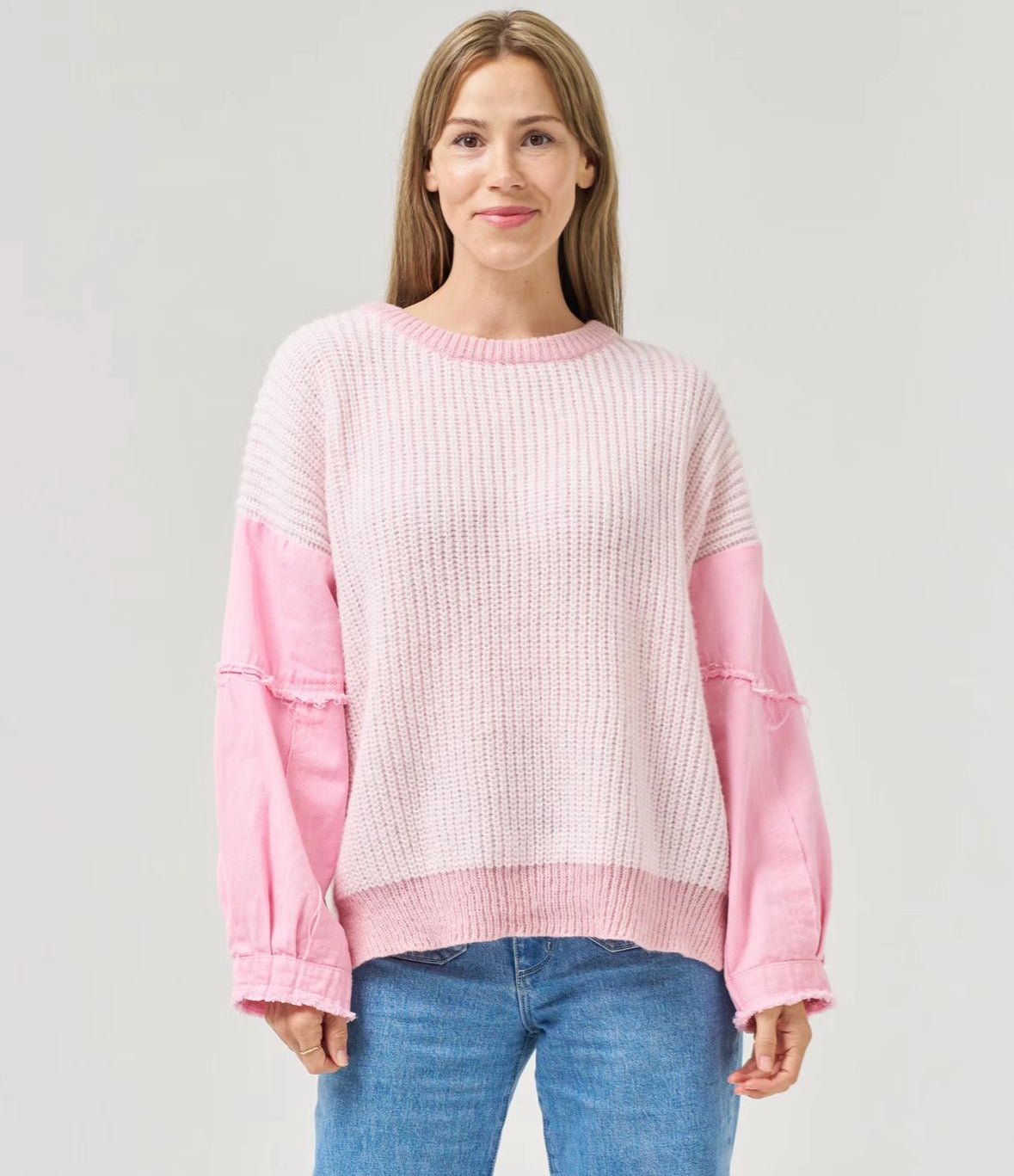 Denim Sleeved Knit (Pink) - Something For Me