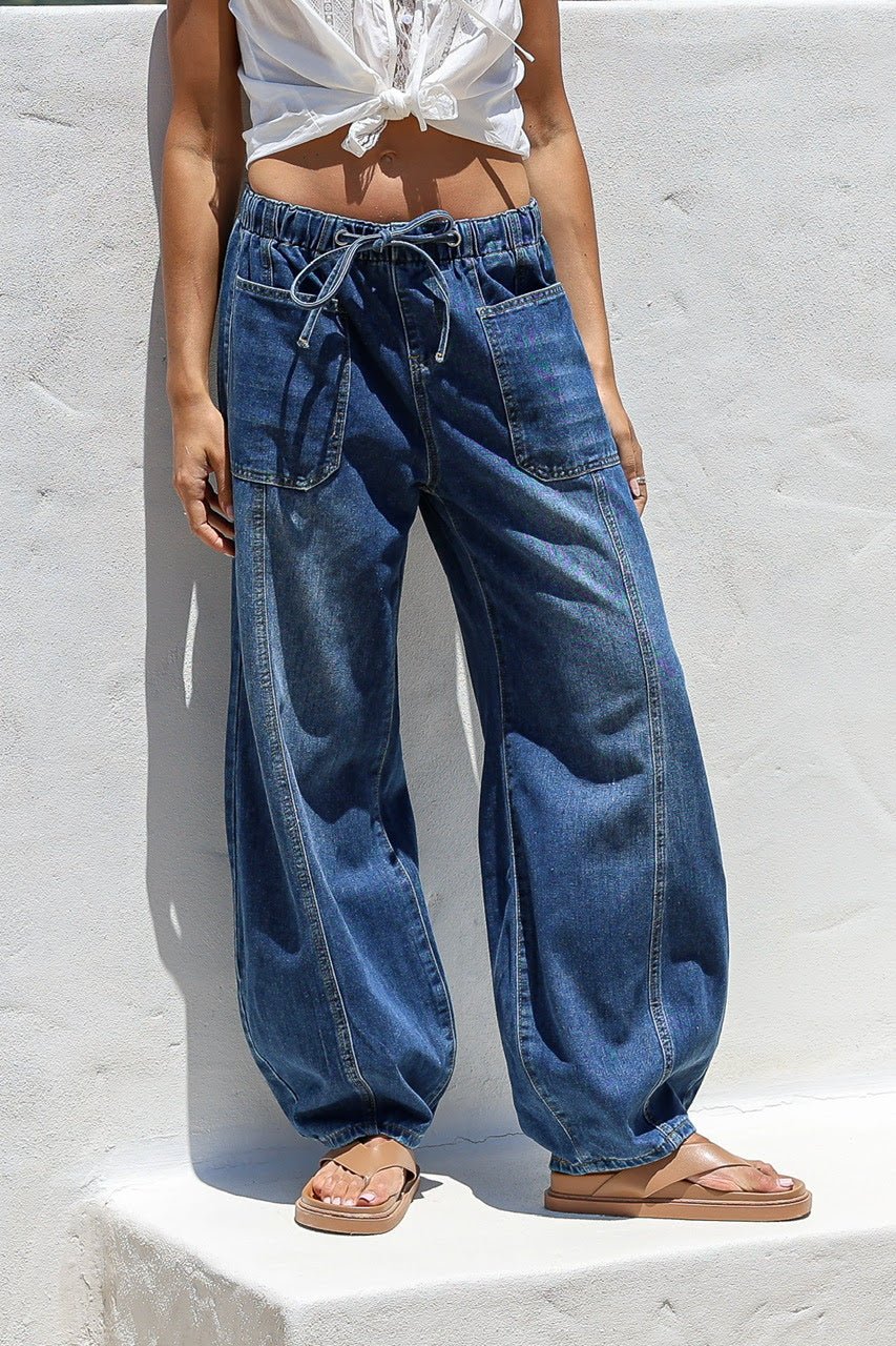 Drawstring Denim Barrel Jeans - Something For Me