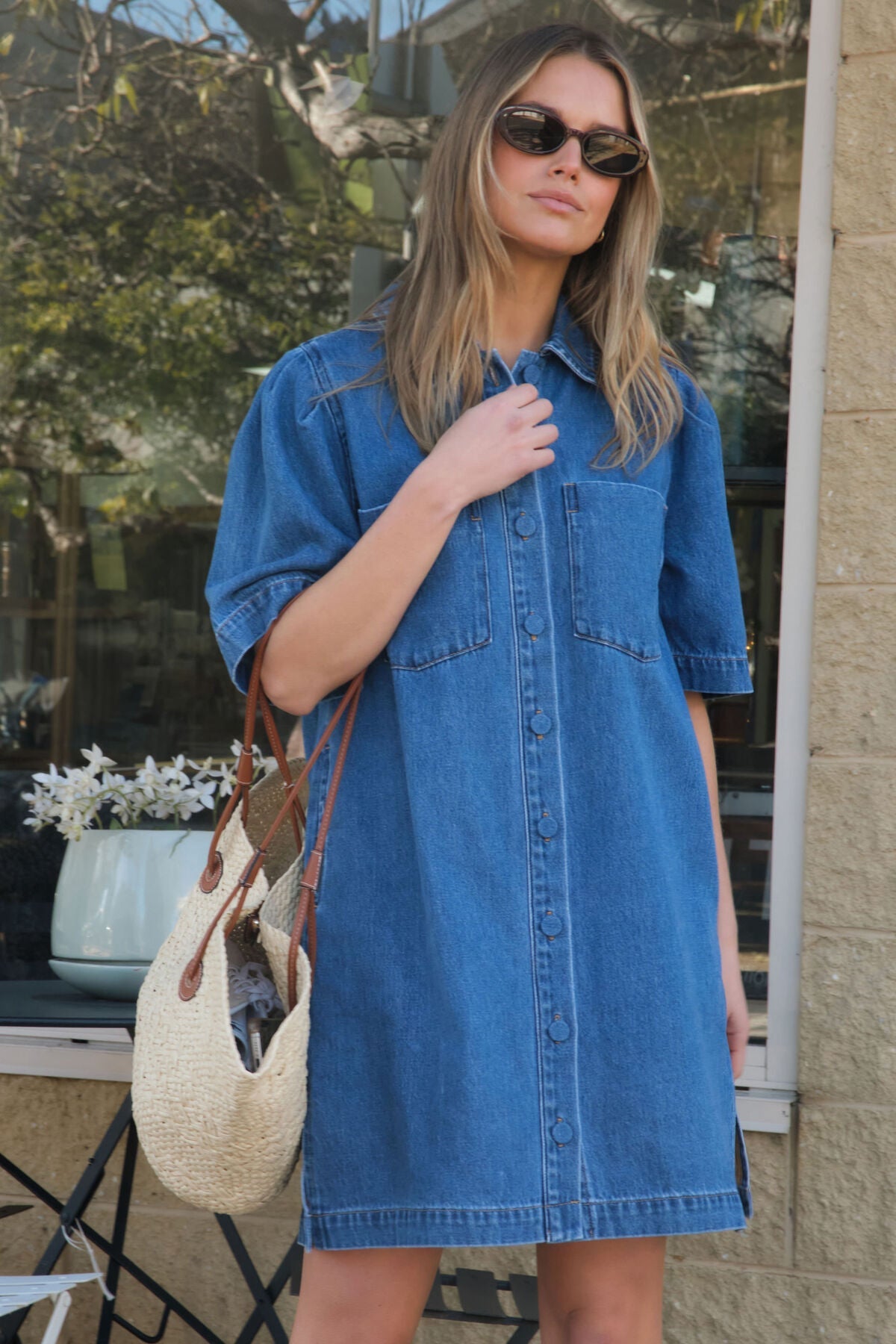 Dylan Pleat Sleeve Boxy Dress (Fresh Indigo) - Something For Me