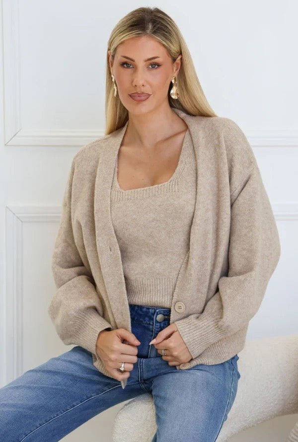 Emily Cardigan Set (Mocha) - Something For Me