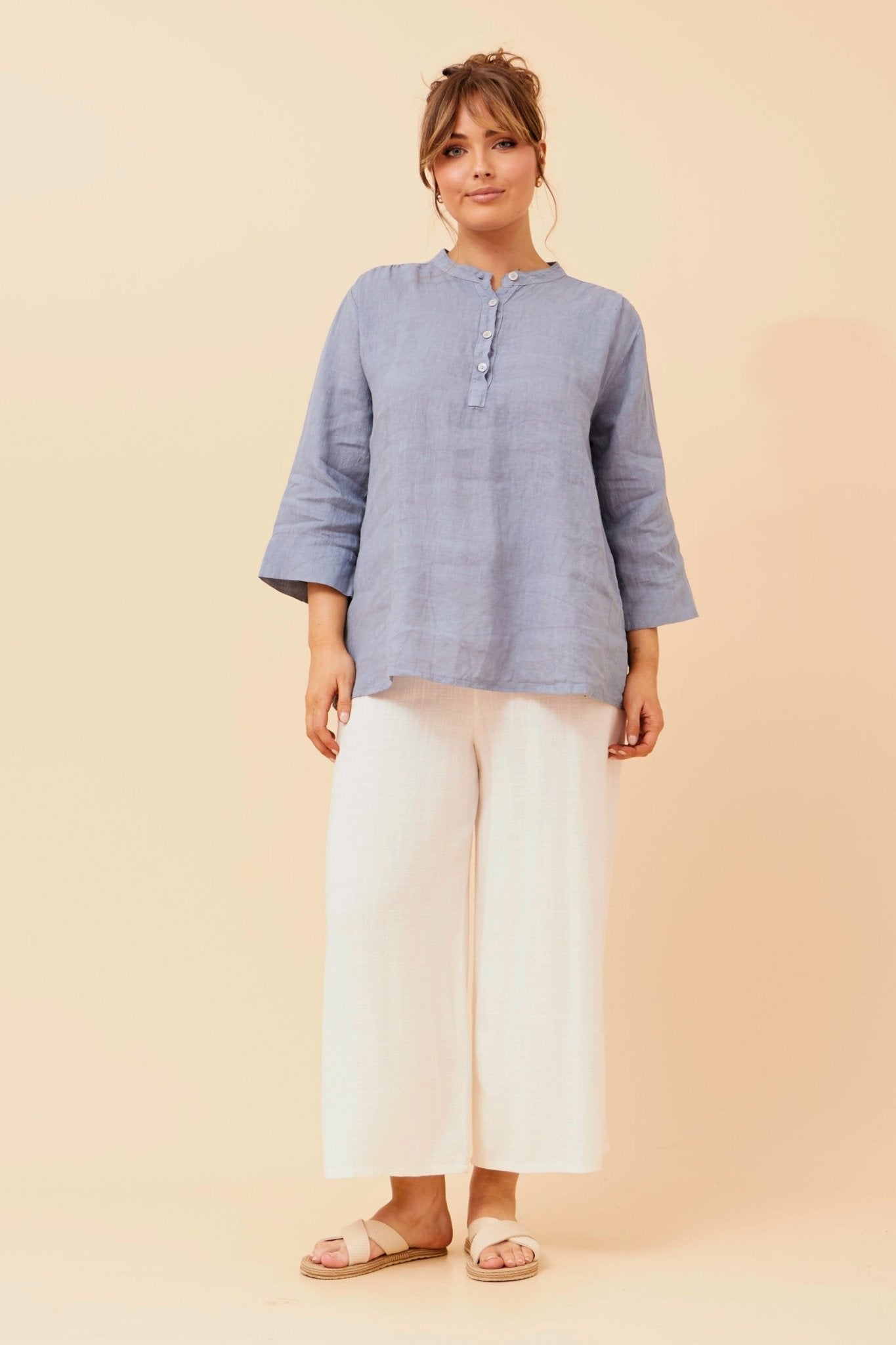 Evren Linen Top (Denim) - Something For Me