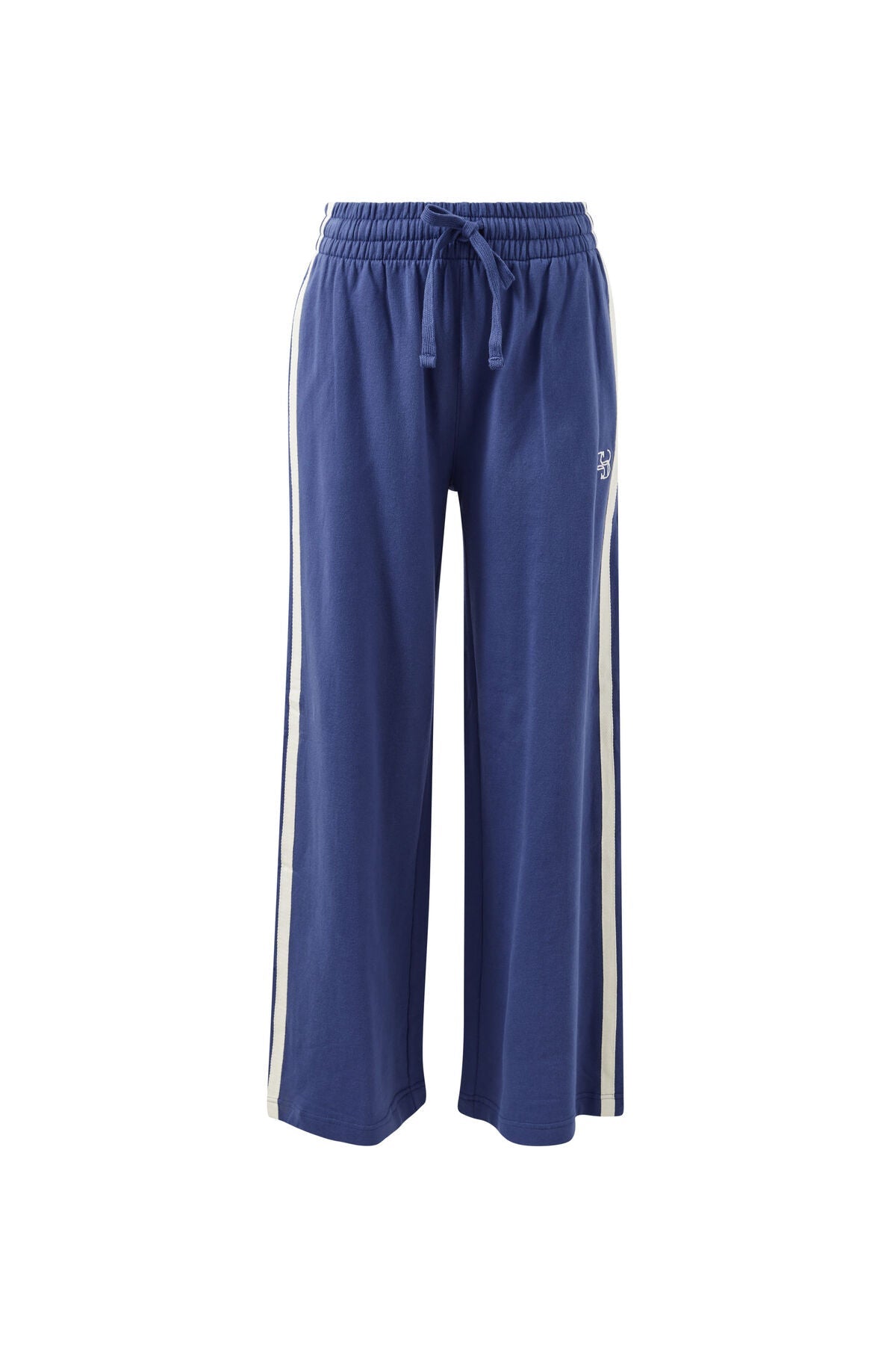 Gigi Wide Leg Terry Trackpant (Washed Navy Side Stripe) - Something For Me