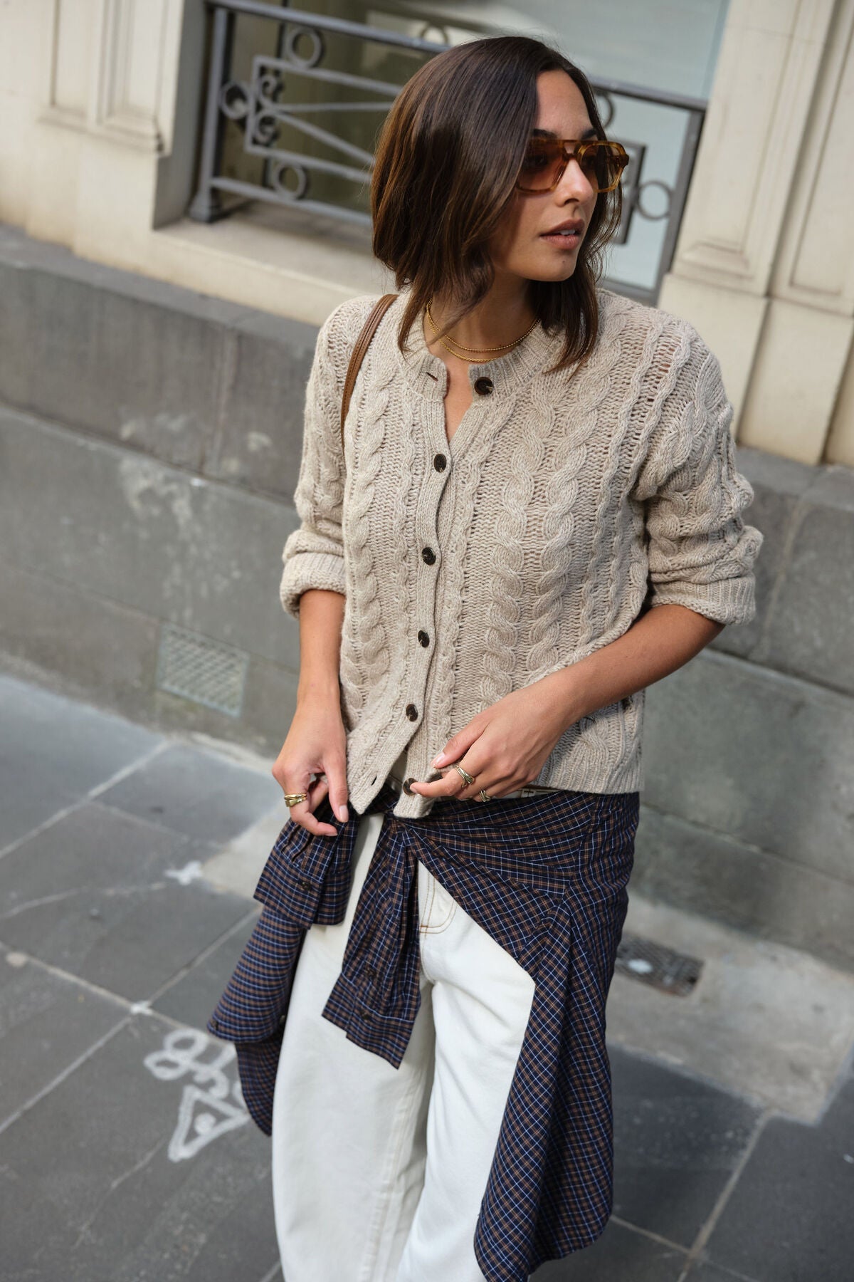 Heidi Cable Knit Cardi (Oat) - Something For Me