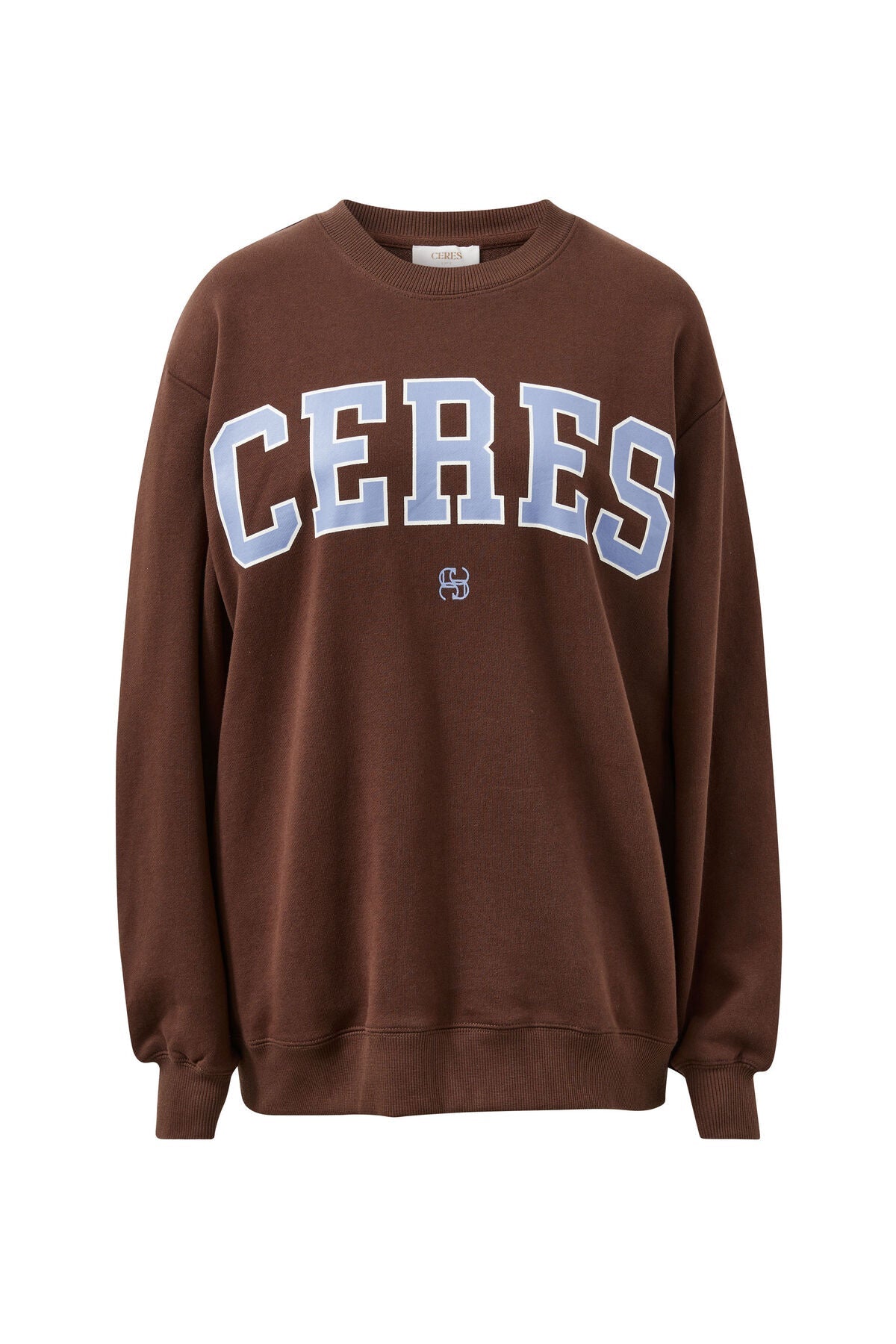 Isla Oversized Slouchy Crew (Brunette Brown Buff Sky Blue Heritage Logo) - Something For Me