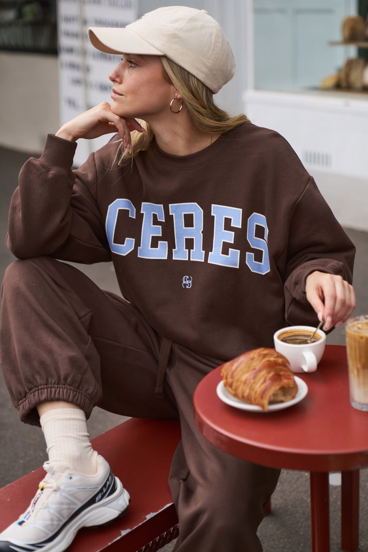 Isla Oversized Slouchy Crew (Brunette Brown Buff Sky Blue Heritage Logo) - Something For Me