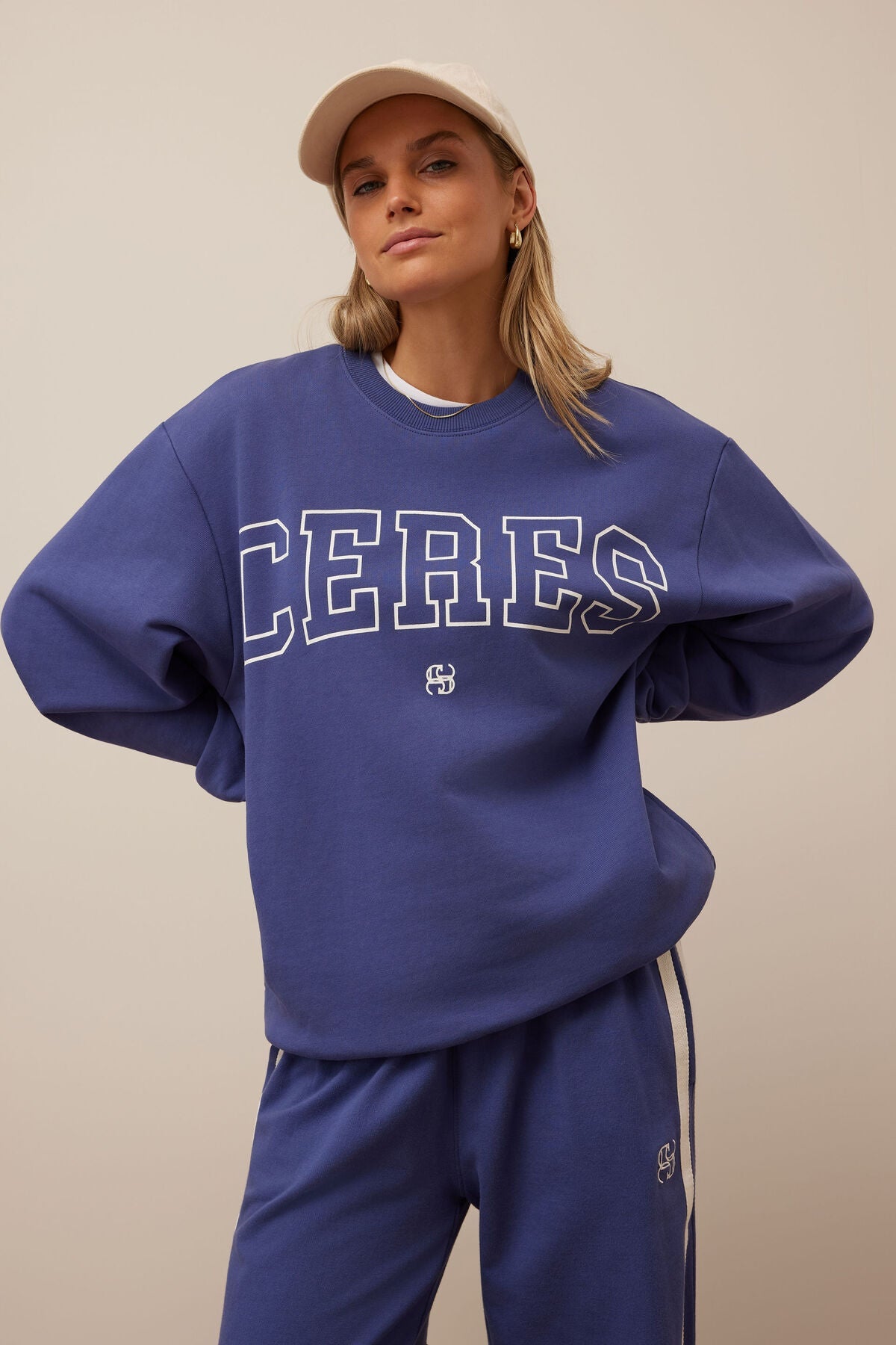 Isla Oversized Slouchy Crew (Washed Navy White Heritage Logo) - Something For Me
