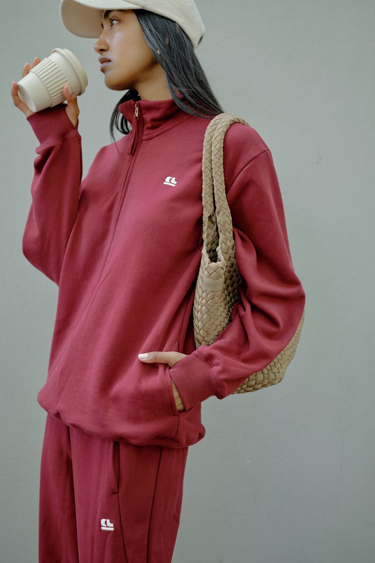 Lonny Oversized Half Zip Sweat (Burgundy) - Something For Me