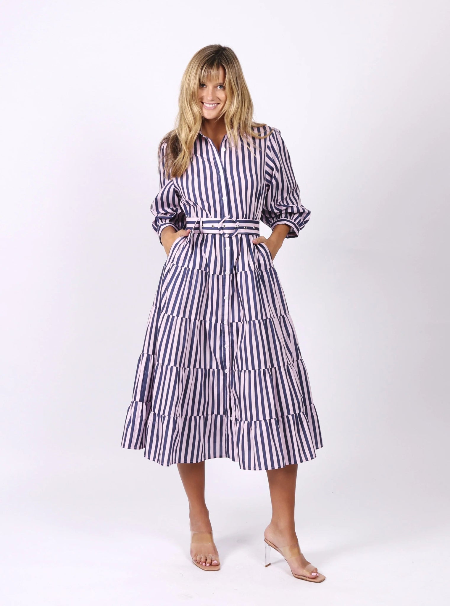 Peyton Dress (Pink Navy Stripe) - Something For Me