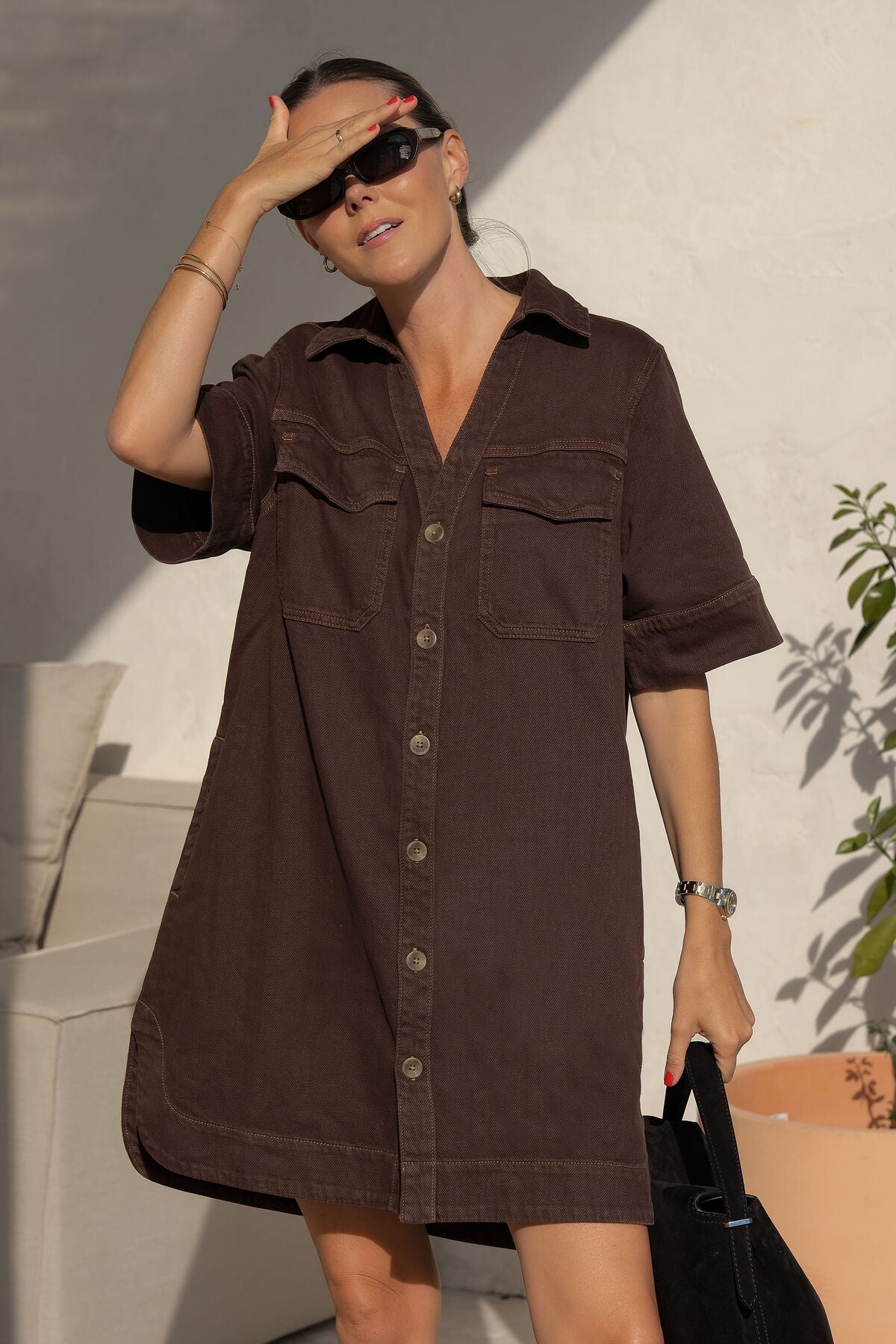 Sammy Relaxed Shirt Dress (Chocolate) - Something For Me