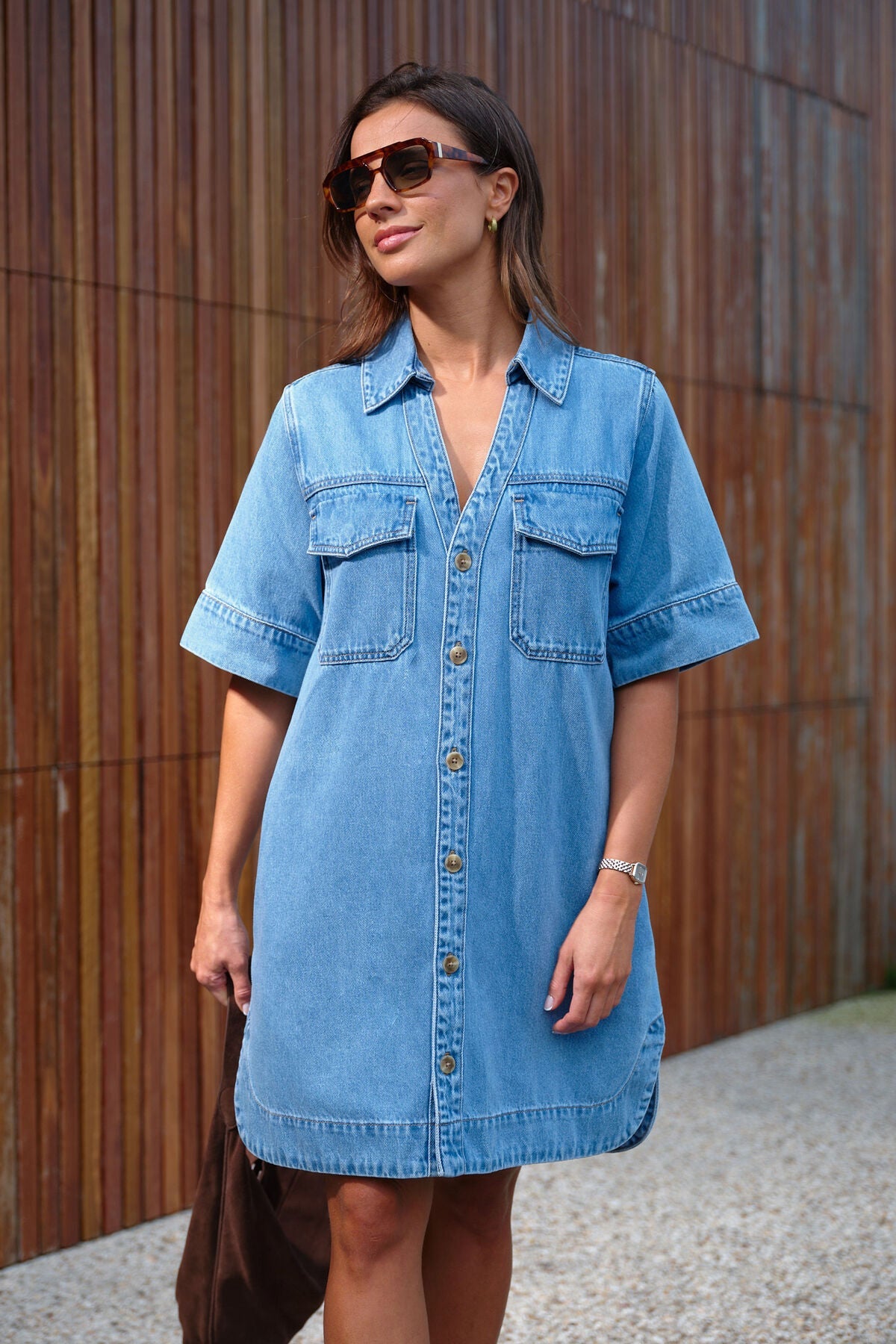 Sammy Relaxed Shirt Dress (Vintage Blue) - Something For Me