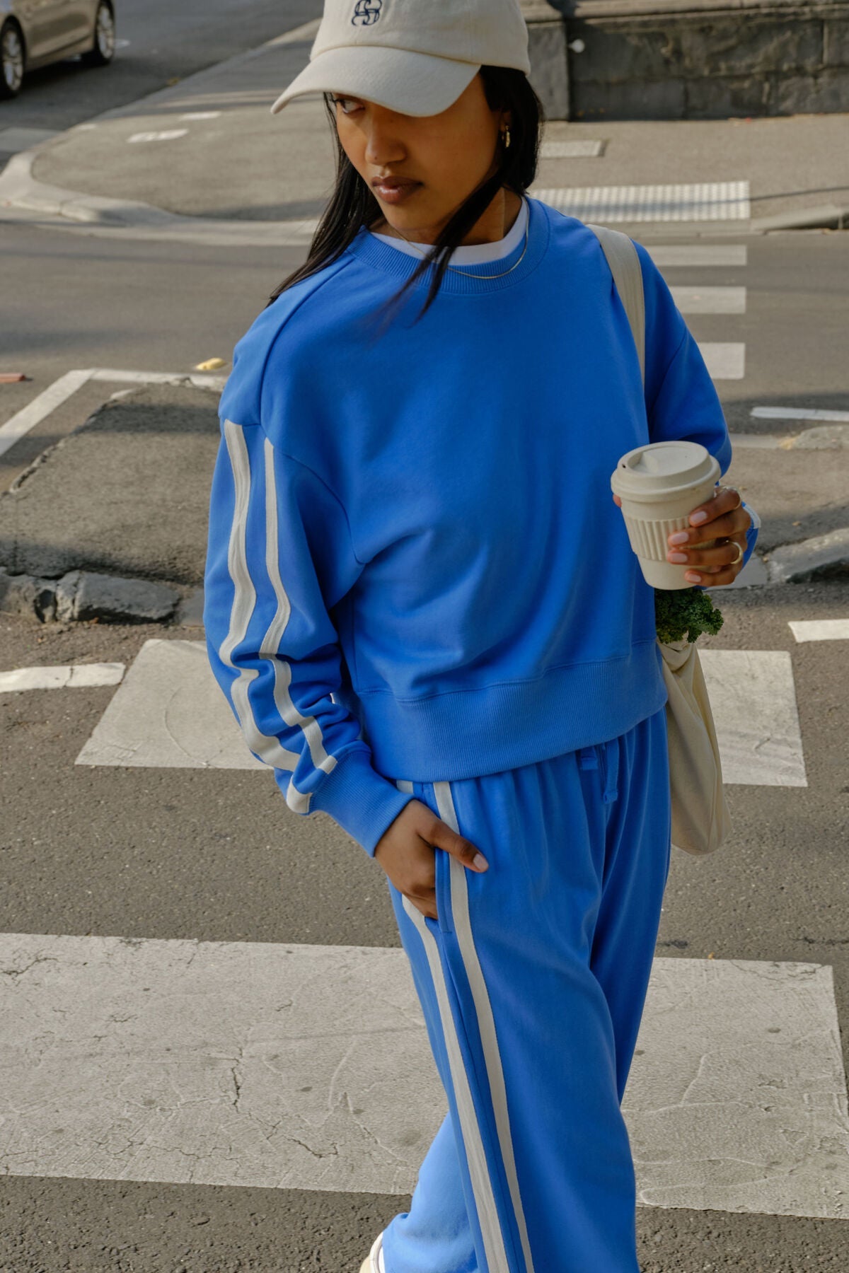 Sasha Sporty Slouchy Crew (Marine Blue Side Stripe) - Something For Me
