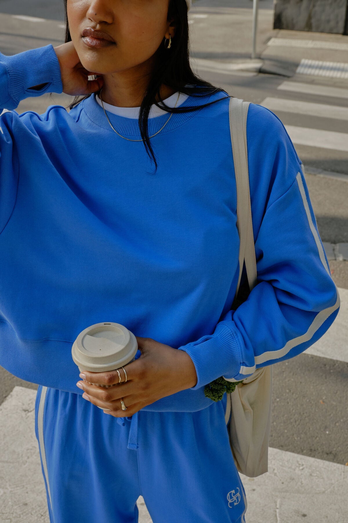 Sasha Sporty Slouchy Crew (Marine Blue Side Stripe) - Something For Me