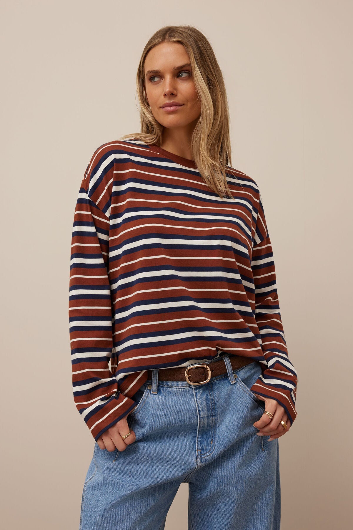 Scout Slouchy Long Sleeve Tee (Ginger/Heritage Navy Stripe) - Something For Me