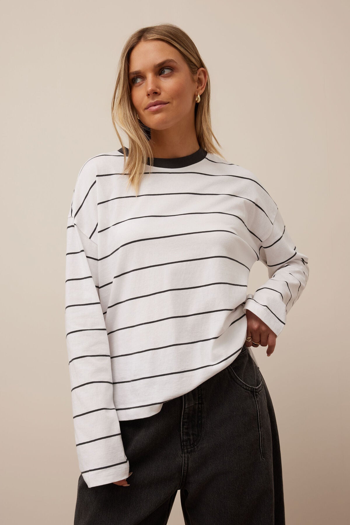 Scout Slouchy Long Sleeve Tee (White Phantom Fine Stripe) - Something For Me