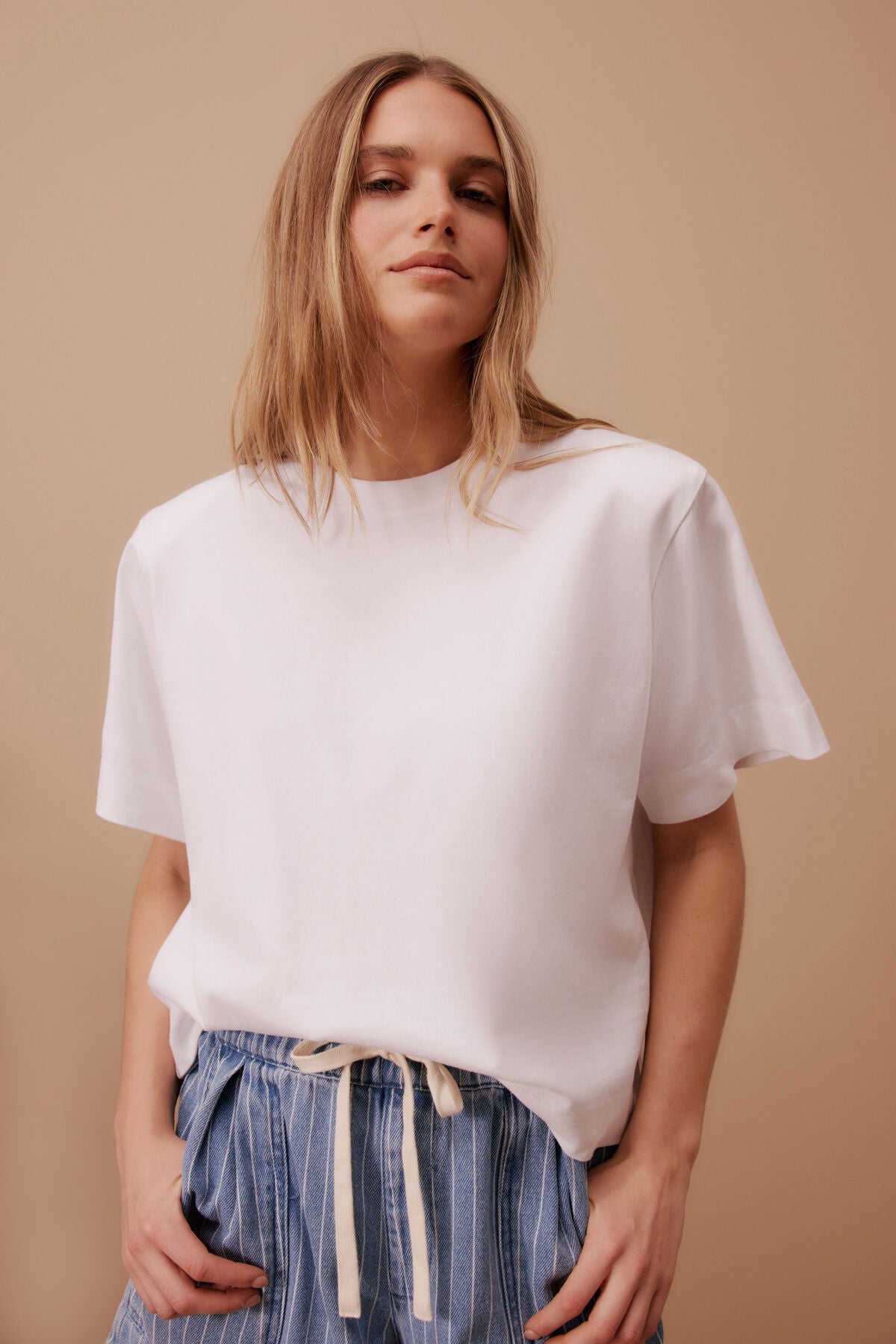 Sofia Boxy Shoulder Tee (White) - Something For Me