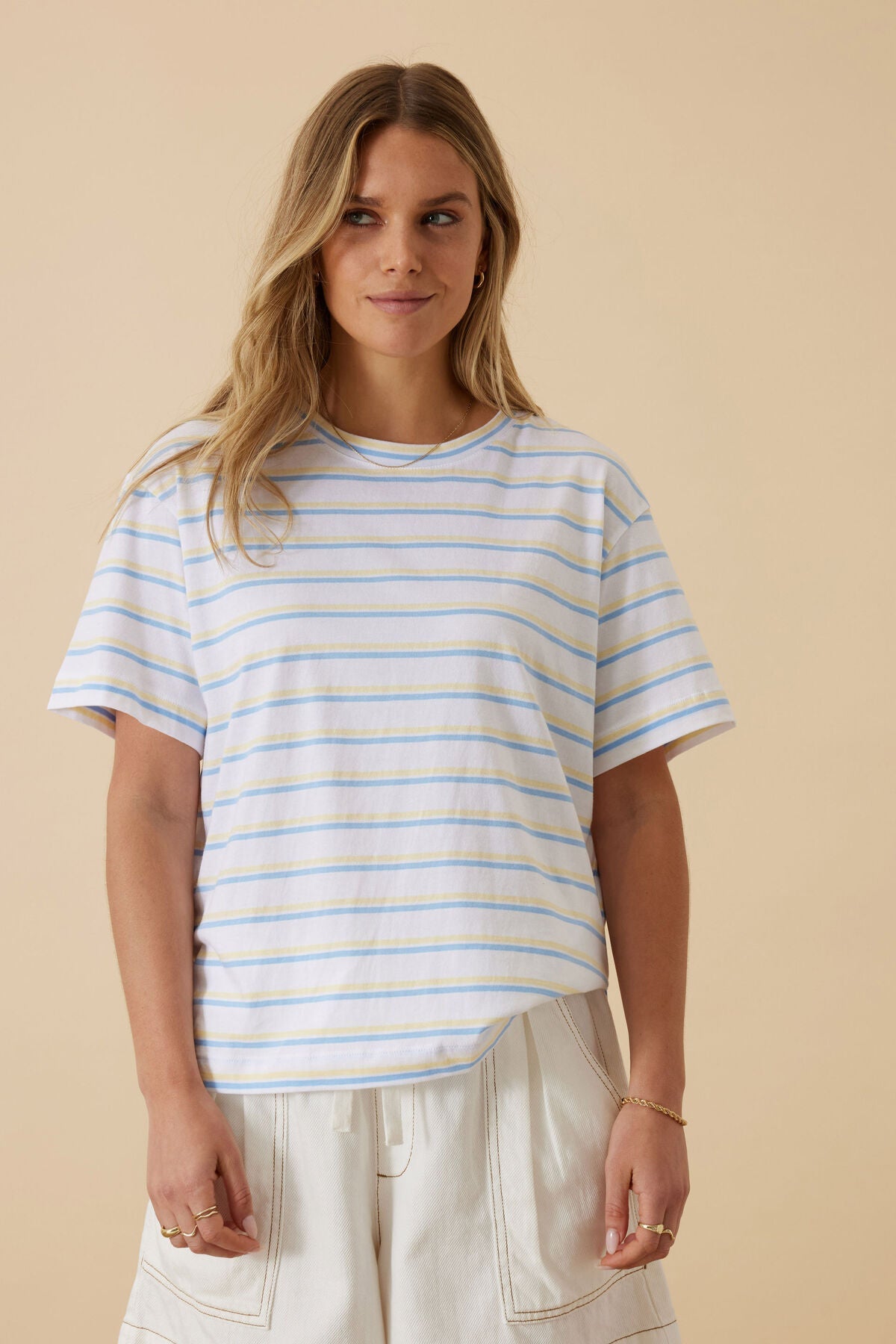 Stevie Slouchy Tee (Powder Blue/Sunny Yellow Stripe) - Something For Me