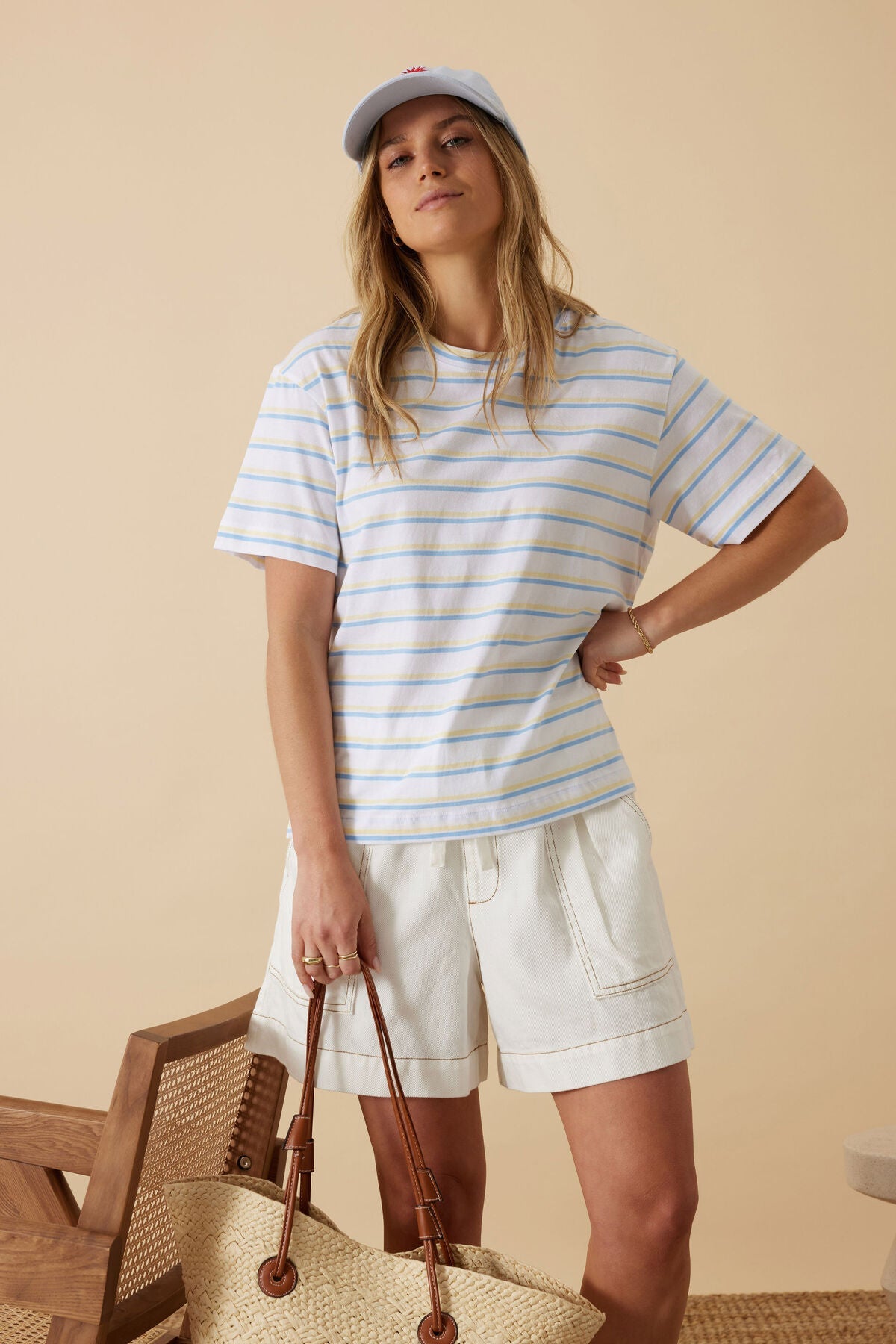 Stevie Slouchy Tee (Powder Blue/Sunny Yellow Stripe) - Something For Me
