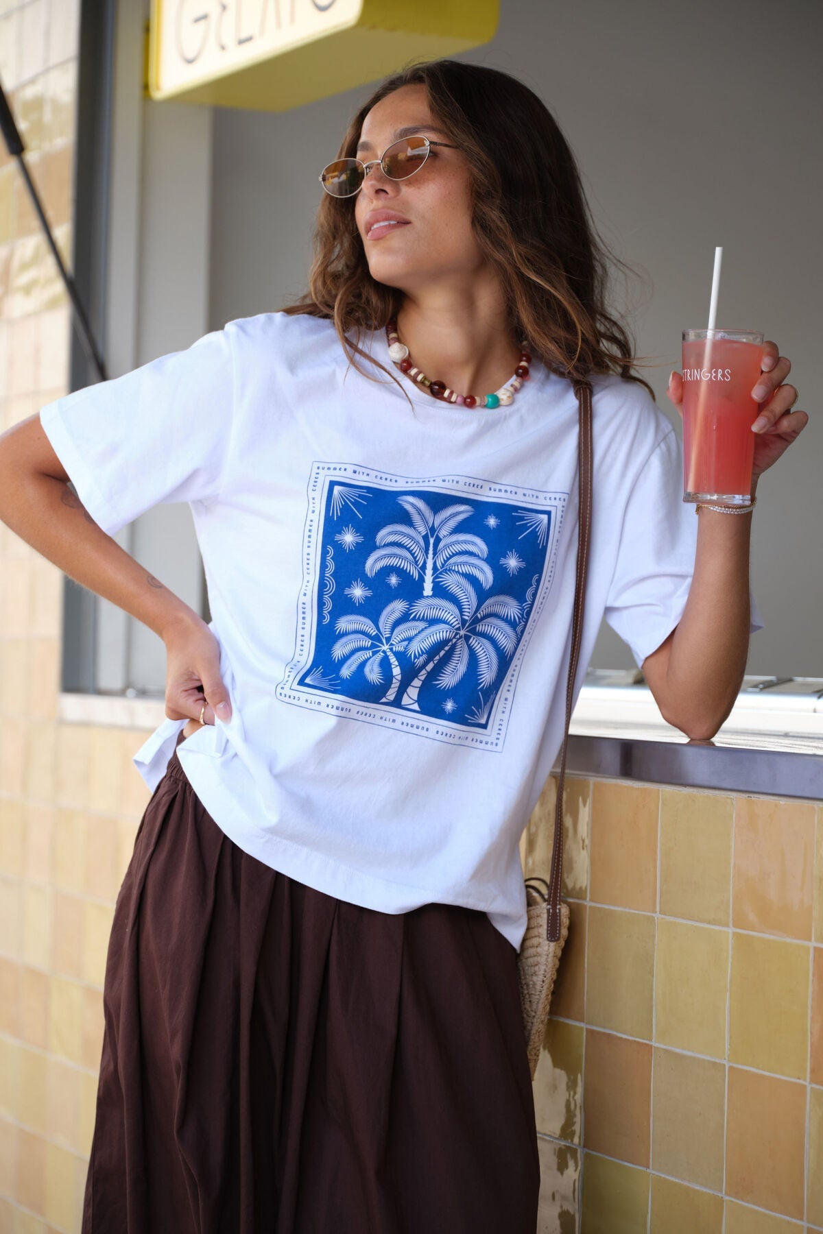 Stevie Slouchy Tee (White/Palm Scarf Print) - Something For Me