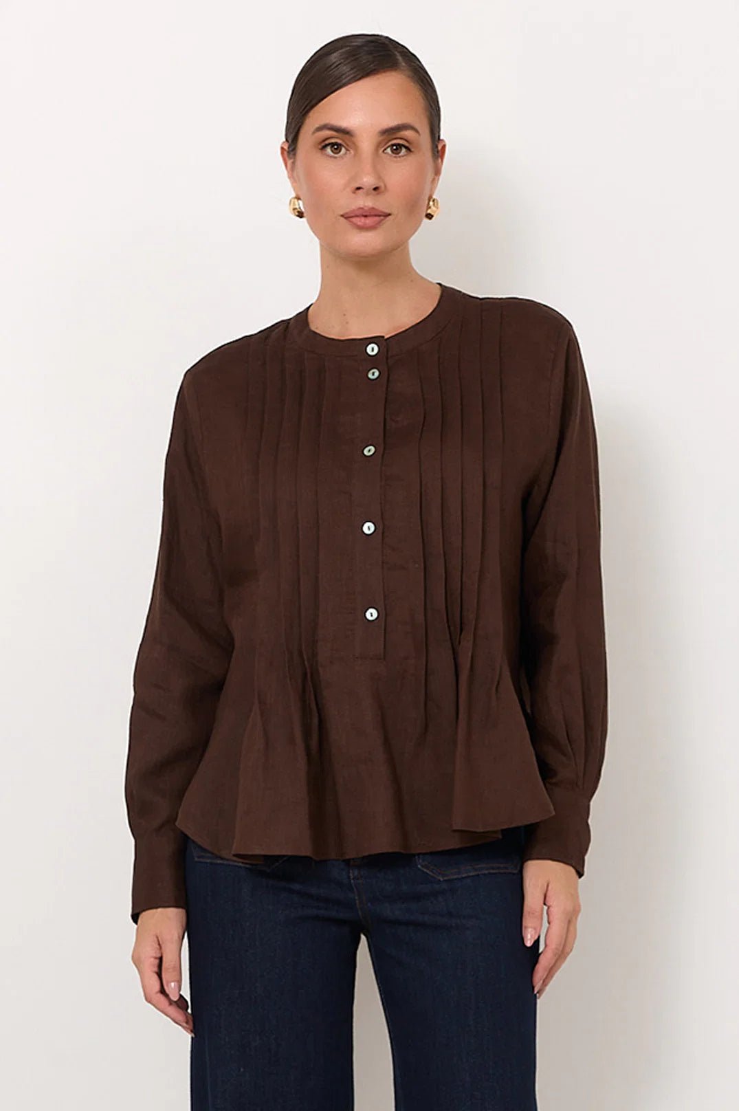 Thea Pleated Top (Chocolate) - Something For Me