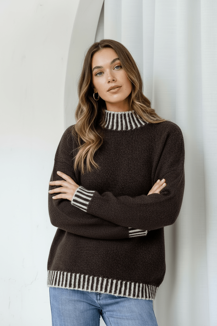 Tilly Blanket Stitch Knit (Chocolate) - Something For Me