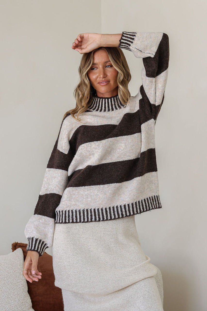 Tilly Blanket Stitch Knit (Chocolate/Natural) - Something For Me