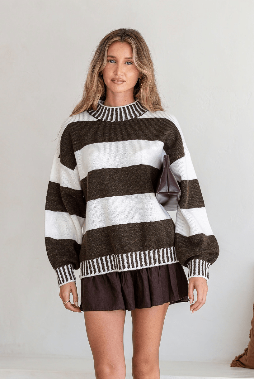 Tilly Blanket Stitch Knit (Chocolate/White) - Something For Me