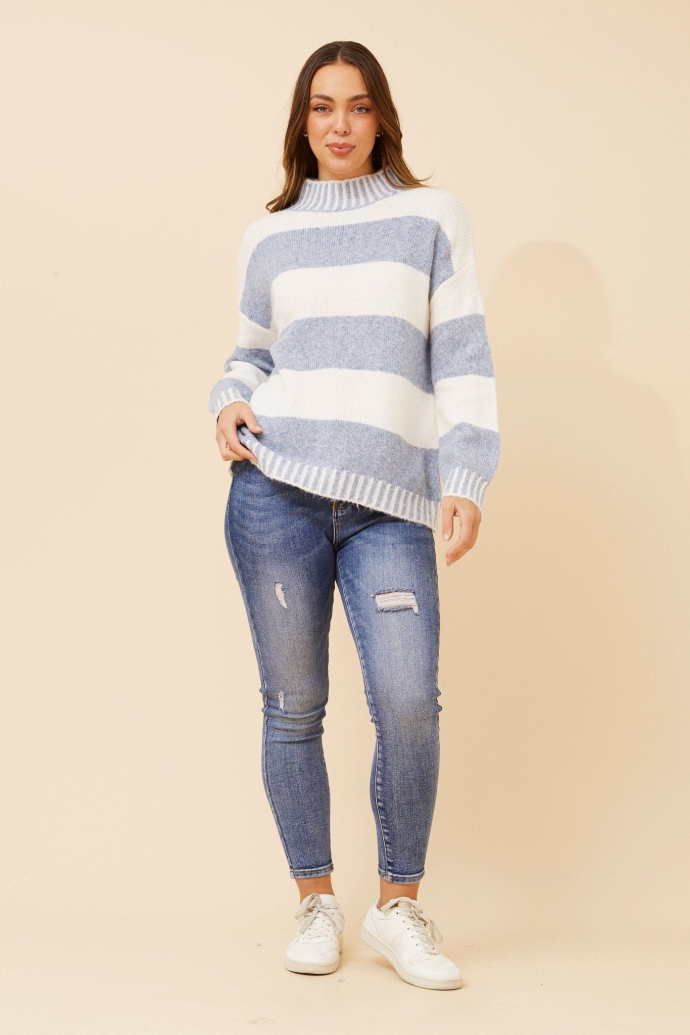 Yareli Stripe Pattern Sweater (Blue) - Something For Me