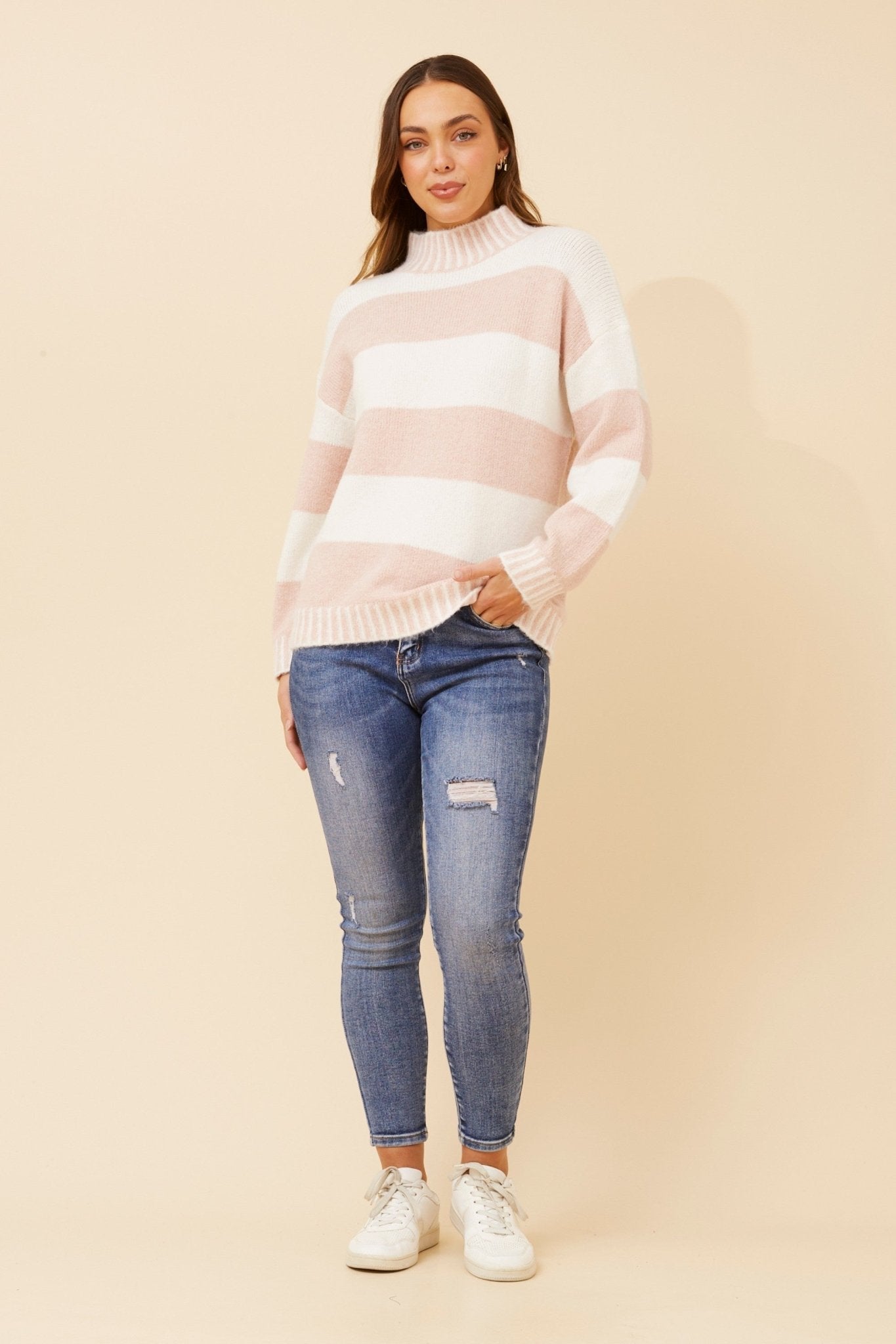 Yareli Stripe Pattern Sweater (Pink) - Something For Me