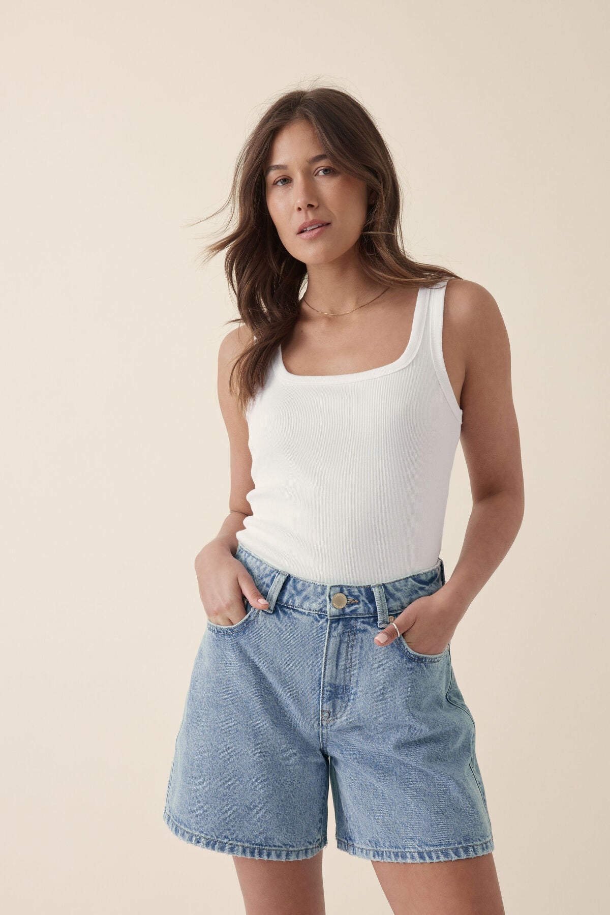 Zaeli Contour Rib Square Neck Tank (White) - Something For Me