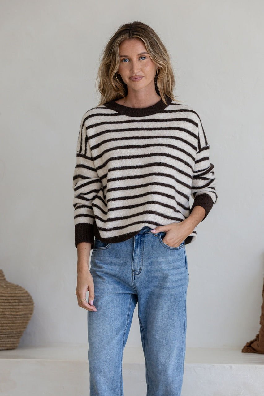 Zara Stripe Knit (Taupe/Chocolate) - Something For Me