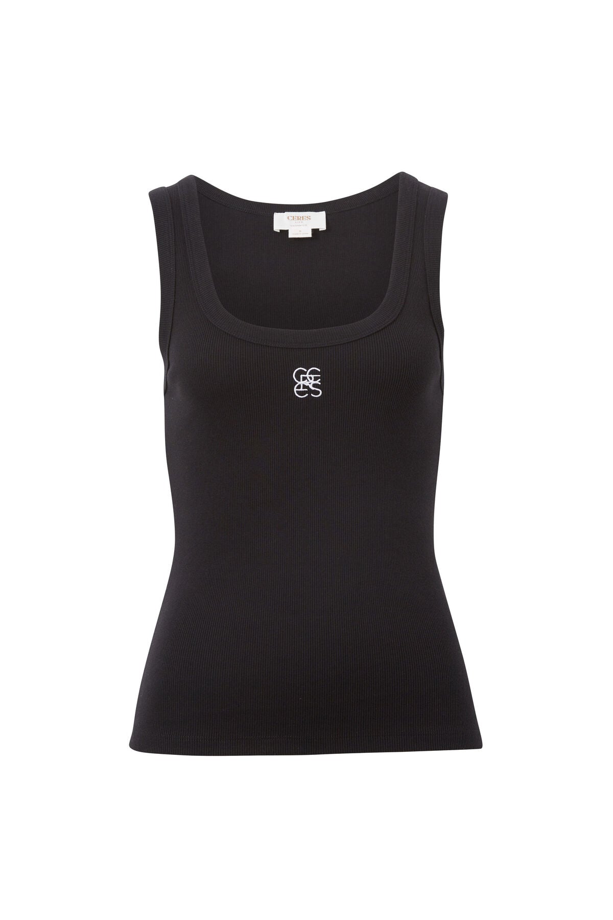 Zoe Contour Rib Scoop Tank (Black/White Monogram Embroidery) - Something For Me