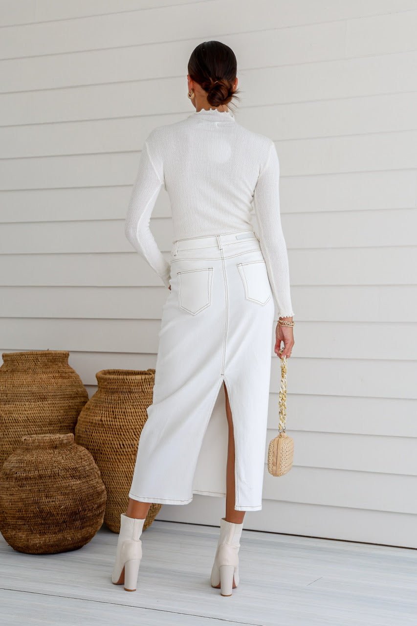 Melanie Denim Skirt (White) - Something For Me