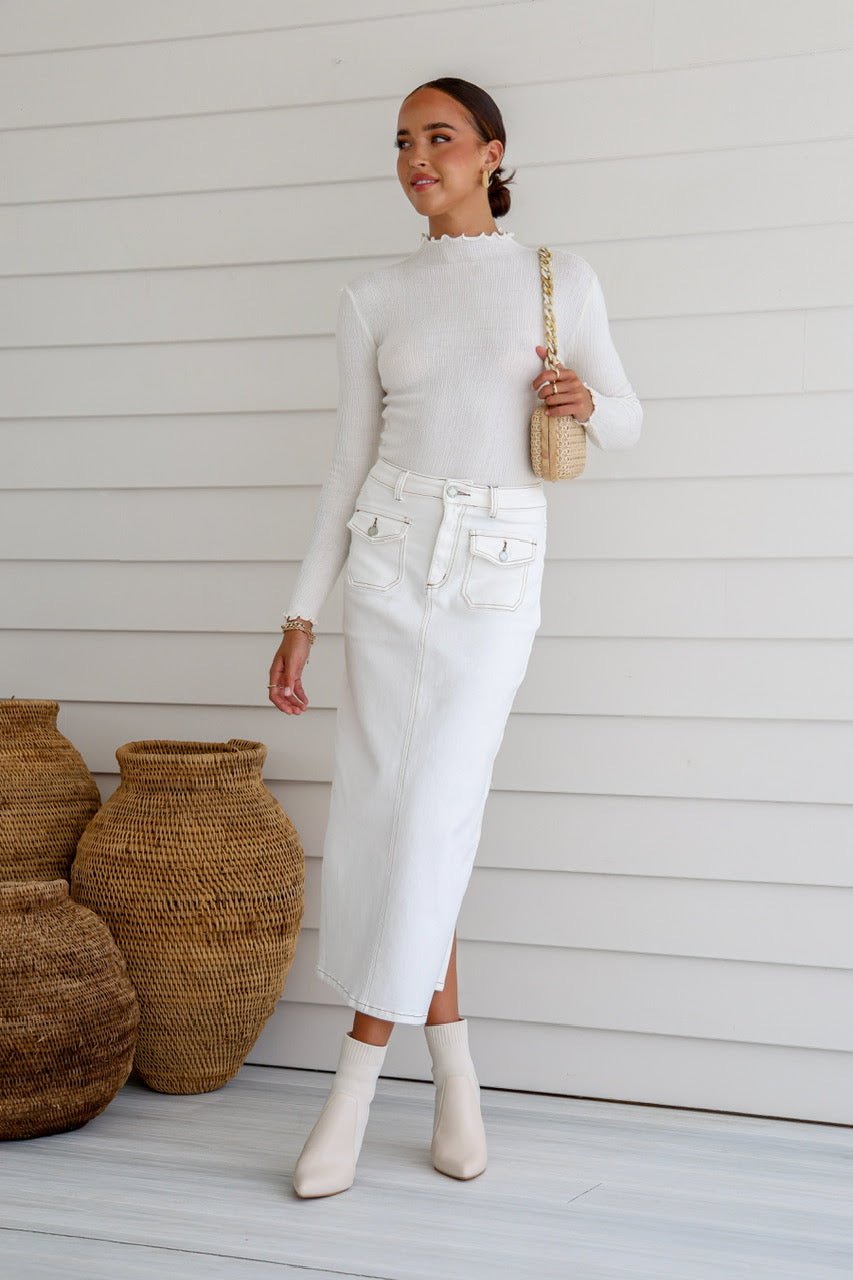 Melanie Denim Skirt (White) - Something For Me