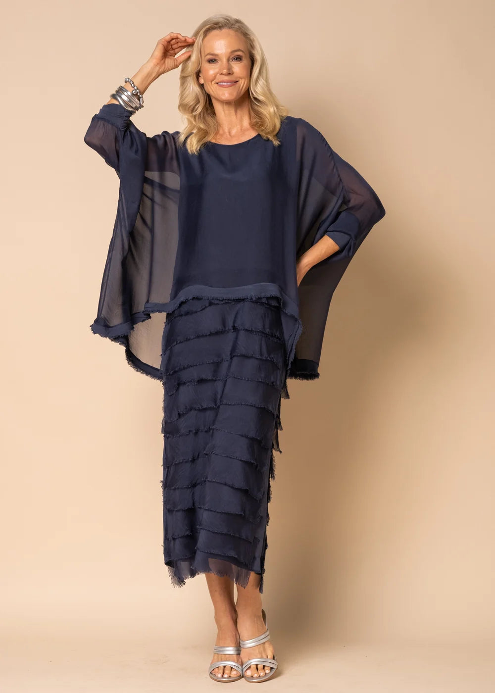 Candie Silk Dress (Navy)
