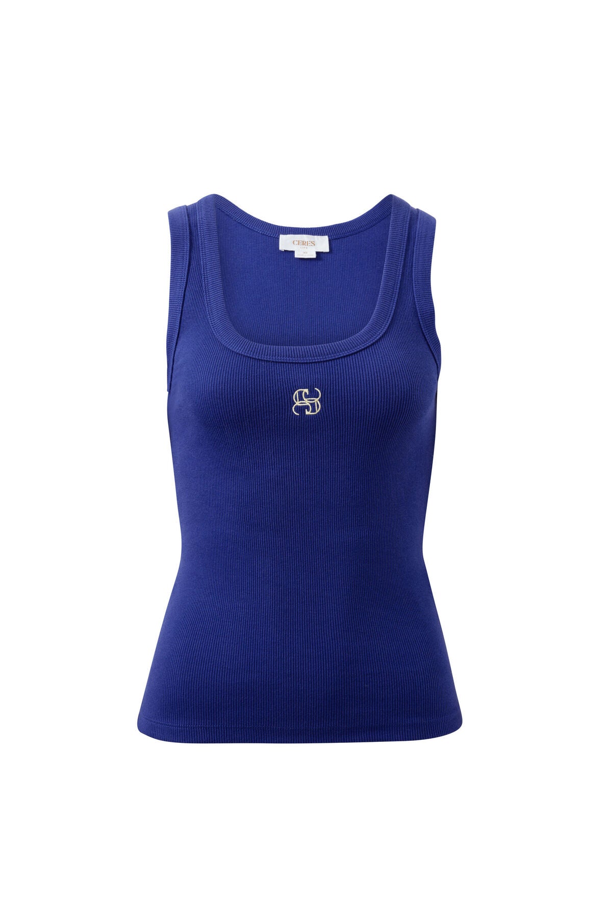 Zoe Contour Rib Scoop Tank (Polo Blue/Butter Monogram)